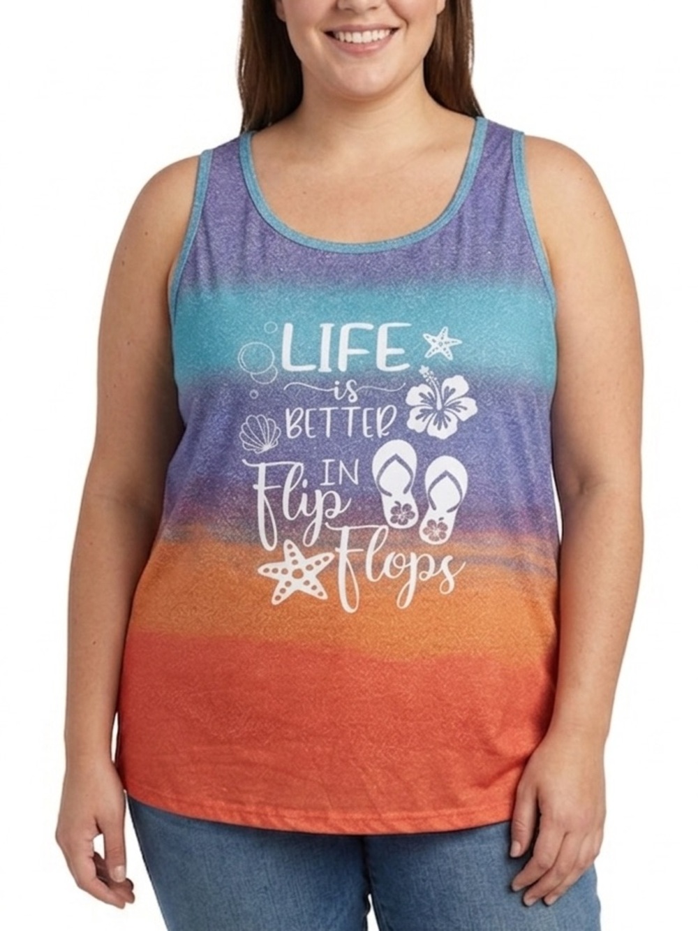 Life Is Better In Flip Flops Ombre Tank Top - Teal, Purple, Orange, Red Size 5XL - Picture 1 of 10